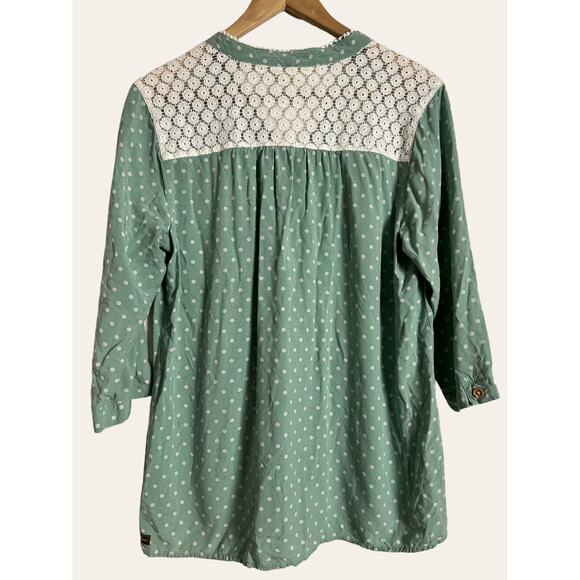 Matilda Jane Green Lace Polka Dot Print V-Neck 3/4 Sleeve Button Up Top Size L - Picture 7 of 9